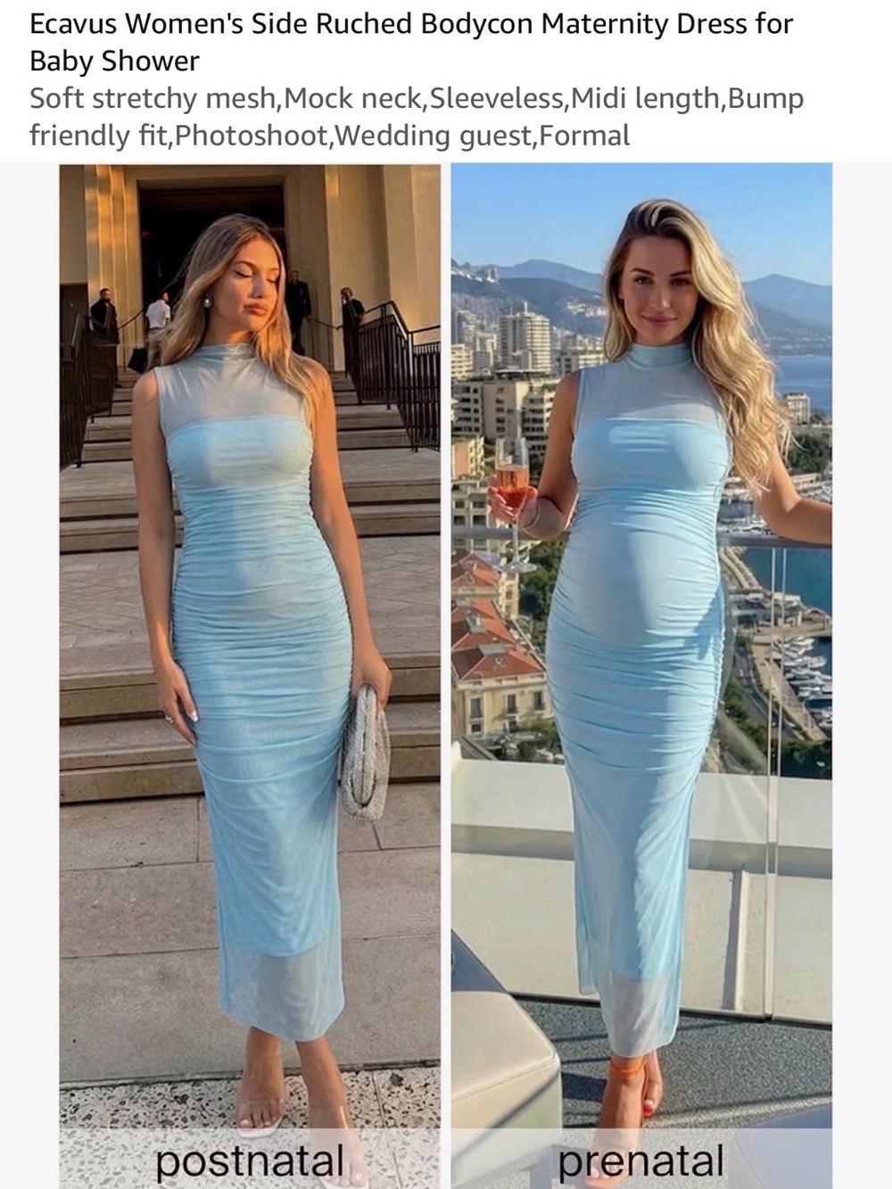 Light Blue Sleeveless Maternity Bodycon Dress
